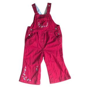 Vintage Tommy Hilfiger Baby Girls Red Floral Embroidered Overalls 6-12M